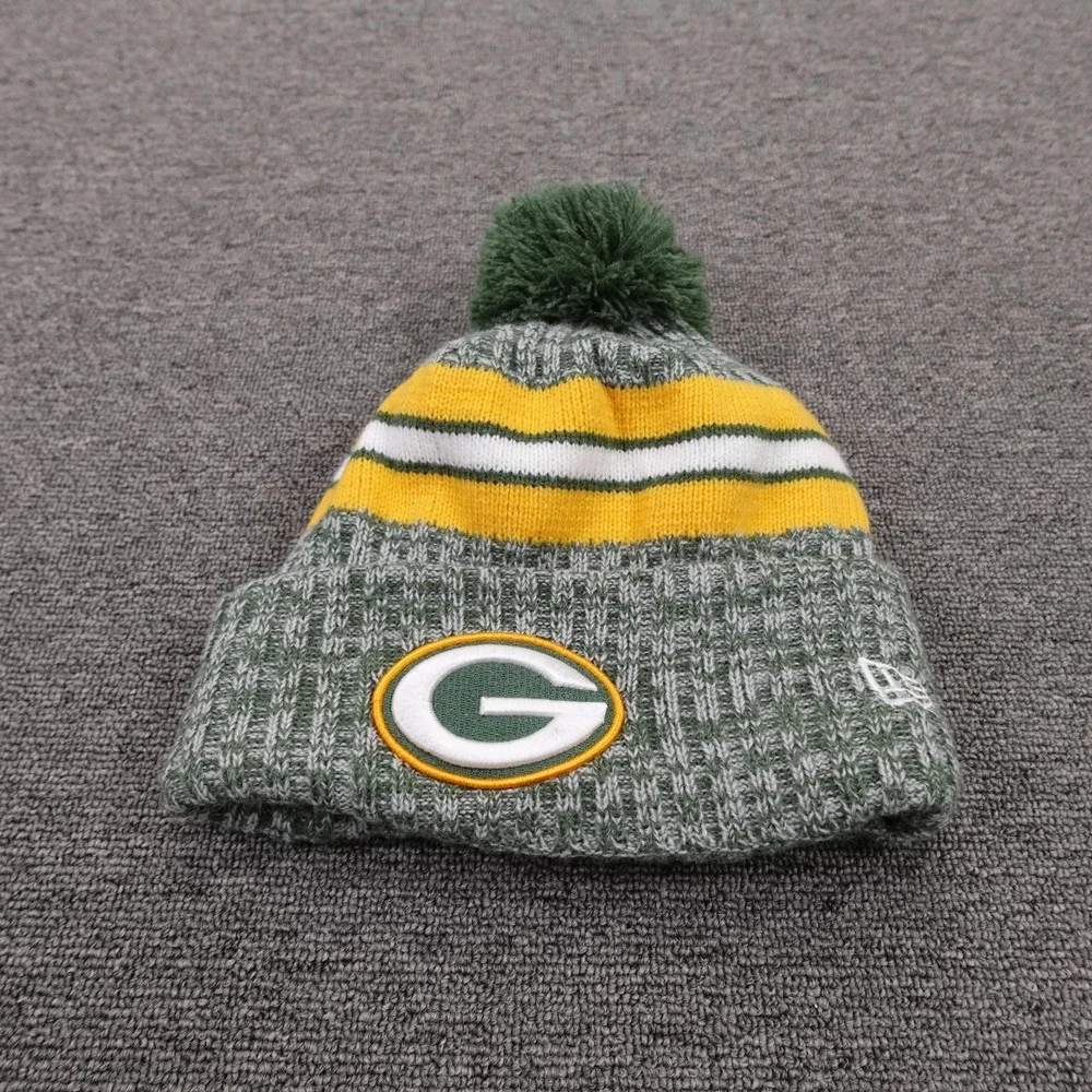 Green‎ Bay Packers Hat Beanie Mens One Size Green NFL Football Pom Knit New Era
